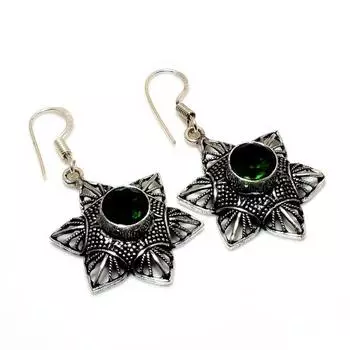 Ювелирные серьги ручной работы с хром-диопсидом 925 пробы, посеребренные, 1,70 дюйма