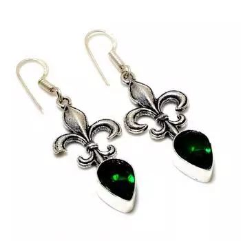 Ювелирные серьги ручной работы с хром-диопсидом 925 пробы, посеребренные, 1,89 дюйма