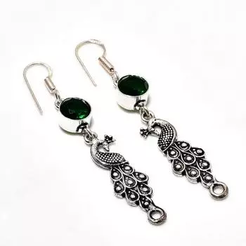 Ювелирные серьги ручной работы с хром-диопсидом, посеребренные 925 пробы, 2,46 дюйма