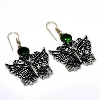 Ювелирные серьги ручной работы с хром-диопсидом 925 пробы, посеребренные, 1,89 дюйма