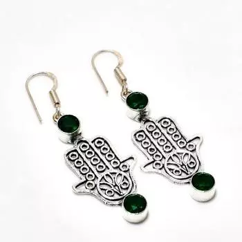 Ювелирные серьги ручной работы с хром-диопсидом, посеребренные 925 пробы, 2,08 дюйма