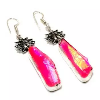 Ювелирные серьги ручной работы с хрустальным титаном и драгоценным камнем 925 пробы, посеребренные, 2,65 дюйма