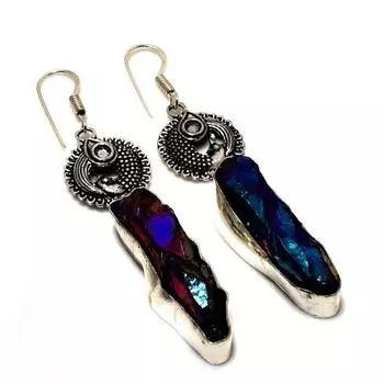 Ювелирные серьги ручной работы с хрустальным титаном и драгоценным камнем 925 пробы, посеребренные, 2,65 дюйма