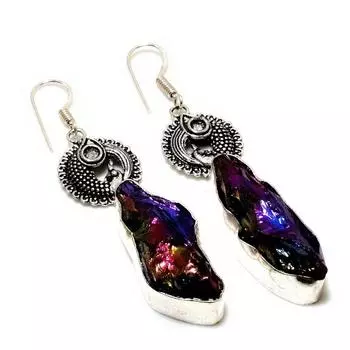 Ювелирные серьги ручной работы с хрустальным титаном и драгоценным камнем 925 пробы, посеребренные, 2,5 дюйма