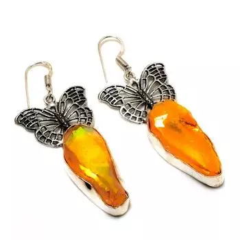 Ювелирные серьги ручной работы с хрустальным титаном и драгоценным камнем 925 пробы, посеребренные, 2,38 дюйма