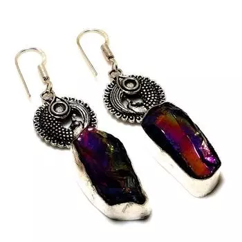 Ювелирные серьги ручной работы с хрустальным титаном и драгоценным камнем 925 пробы, посеребренные, 2,27 дюйма