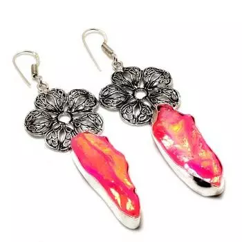 Ювелирные серьги ручной работы с хрустальным титаном и драгоценным камнем 925 пробы, посеребренные, 2,84 дюйма