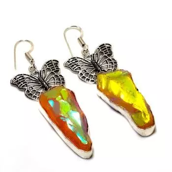 Ювелирные серьги ручной работы с хрустальным титаном и драгоценным камнем 925 пробы, посеребренные, 2,65 дюйма