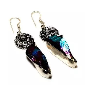 Ювелирные серьги ручной работы с хрустальным титаном и драгоценным камнем 925 пробы, посеребренные, 2,46 дюйма