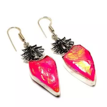 Ювелирные серьги ручной работы с хрустальным титаном и драгоценным камнем 925 пробы, посеребренные, 2,27 дюйма