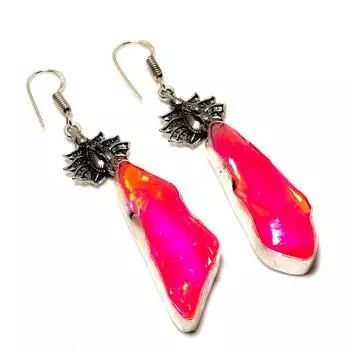 Ювелирные серьги ручной работы с хрустальным титаном и драгоценным камнем 925 пробы, посеребренные, 2,65 дюйма