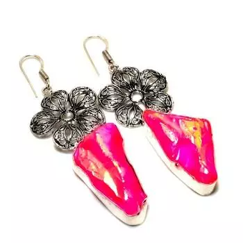 Ювелирные серьги ручной работы с хрустальным титаном и драгоценным камнем 925 пробы, посеребренные, 2,84 дюйма