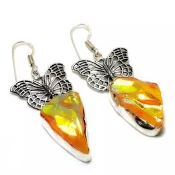 Ювелирные серьги ручной работы с хрустальным титаном и драгоценным камнем 925 пробы, посеребренные, 2,27 дюйма