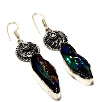 Ювелирные серьги ручной работы с хрустальным титаном и драгоценным камнем 925 пробы, посеребренные, 2,65 дюйма