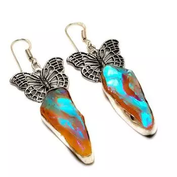 Ювелирные серьги ручной работы с хрустальным титаном и драгоценным камнем 925 пробы, посеребренные, 2,65 дюйма