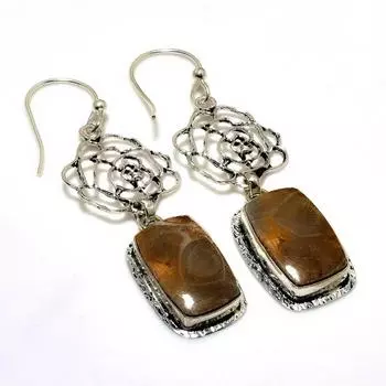 Ювелирные серьги ручной работы с ископаемым кораллом 925 пробы, посеребренные, 2,65 дюйма