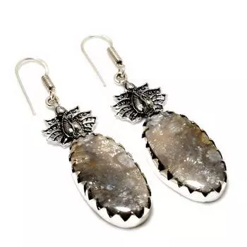 Ювелирные серьги ручной работы с ископаемым кораллом 925 пробы, посеребренные, 2,27 дюйма