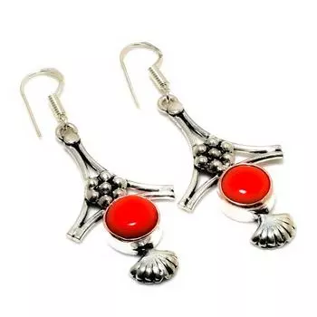 Ювелирные серьги ручной работы с итальянским красным кораллом 925 пробы, посеребренные, 2,27 дюйма