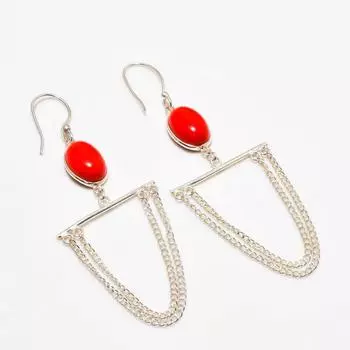 Ювелирные серьги ручной работы с итальянским красным кораллом, посеребренные 925 пробы, 3,03 дюйма