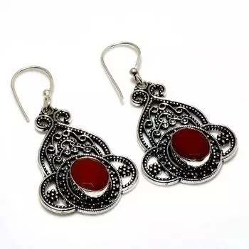 Ювелирные серьги ручной работы с итальянским красным кораллом 925 пробы, посеребренные, 1,89 дюйма