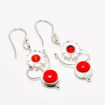Ювелирные серьги ручной работы с итальянским красным кораллом, посеребренные 925 пробы, 2,08 дюйма