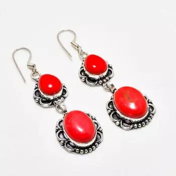 Ювелирные серьги ручной работы с итальянским красным кораллом, посеребренные 925 пробы, 2,27 дюйма