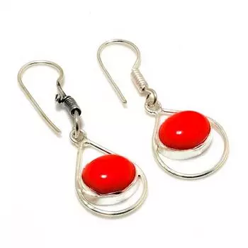 Ювелирные серьги ручной работы с итальянским красным кораллом 925 пробы, посеребренные, 1,70 дюйма