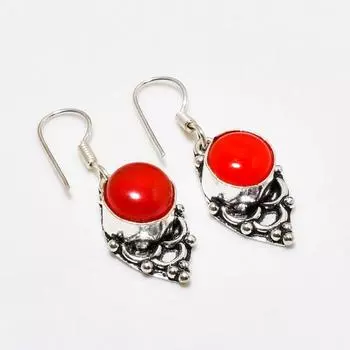 Ювелирные серьги ручной работы с итальянским красным кораллом, посеребренные 925 пробы, 1,70 дюйма