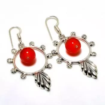 Ювелирные серьги ручной работы с итальянским красным кораллом 925 пробы, посеребренные, 2,27 дюйма