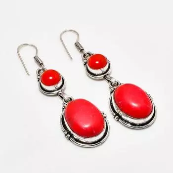 Ювелирные серьги ручной работы с итальянским красным кораллом, посеребренные 925 пробы, 2,27 дюйма