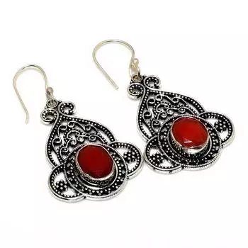 Ювелирные серьги ручной работы с итальянским красным кораллом 925 пробы, посеребренные, 1,89 дюйма