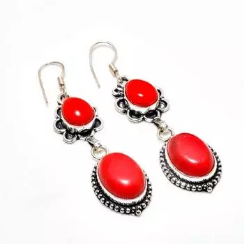 Ювелирные серьги ручной работы с итальянским красным кораллом, посеребренные 925 пробы, 2,46 дюйма
