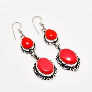 Ювелирные серьги ручной работы с итальянским красным кораллом, посеребренные 925 пробы, 2,46 дюйма