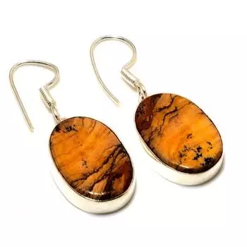 Ювелирные серьги ручной работы с изображением драгоценного камня яшмы 925 пробы, посеребренные, 1,70 дюйма