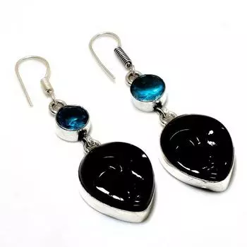 Ювелирные серьги ручной работы с камеей и синим топазом 925 пробы, посеребренные, 2,27 дюйма