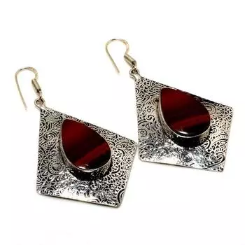 Ювелирные серьги ручной работы с красным змеиным камнем 925 пробы, посеребренные, 2,5 дюйма