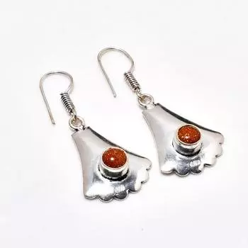 Ювелирные серьги ручной работы с красным солнечным камнем, посеребренные 925 пробы, 1,70 дюйма