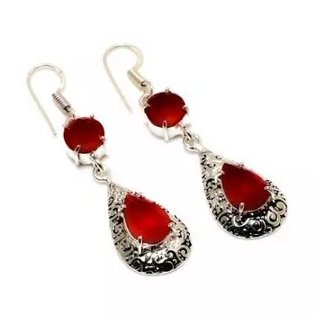 Ювелирные серьги ручной работы с красным ониксом 925 пробы, посеребренные, 2,08 дюйма