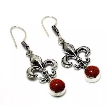 Ювелирные серьги ручной работы с красным солнечным камнем 925 пробы, посеребренные, 1,89 дюйма