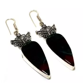 Ювелирные серьги ручной работы с кровавым камнем 925 пробы, посеребренные, 2,65 дюйма