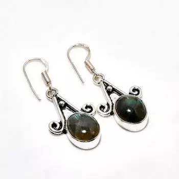 Ювелирные серьги ручной работы с лабрадоритом 925 пробы и покрытием из серебра 1,51 дюйма