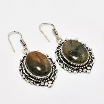 Ювелирные серьги ручной работы с лабрадоритом 925 пробы и покрытием из серебра 1,89 дюйма