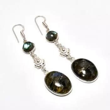Ювелирные серьги ручной работы с лабрадоритом 925 пробы и покрытием из серебра 2,65 дюйма