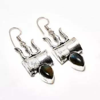 Ювелирные серьги ручной работы с лабрадоритом 925 пробы и покрытием из серебра 2,08 дюйма