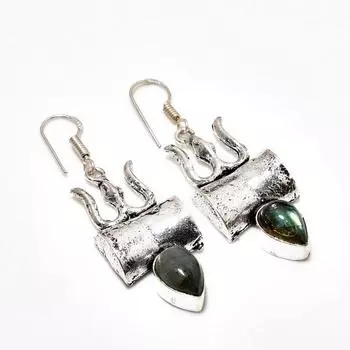 Ювелирные серьги ручной работы с лабрадоритом 925 пробы и покрытием из серебра 2,08 дюйма