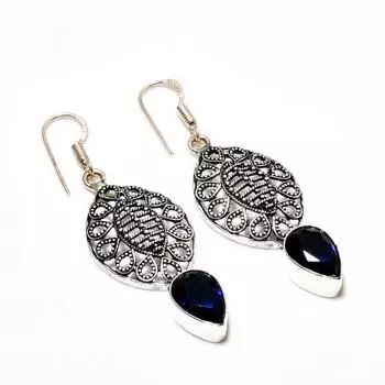 Ювелирные серьги ручной работы с лондонским голубым топазом, посеребренные 925 пробы, 2,27 дюйма