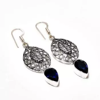 Ювелирные серьги ручной работы с лондонским голубым топазом, посеребренные 925 пробы, 2,27 дюйма