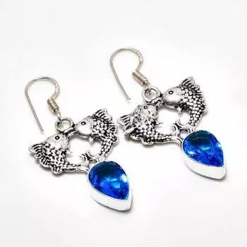 Ювелирные серьги ручной работы с лондонским голубым топазом, посеребренные 925 пробы, 1,70 дюйма