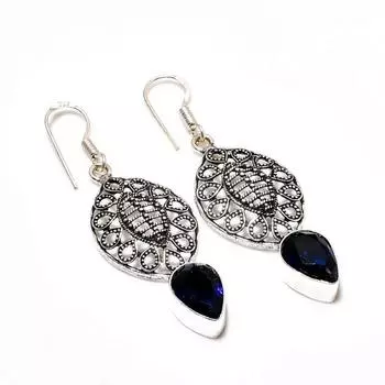 Ювелирные серьги ручной работы с лондонским голубым топазом, посеребренные 925 пробы, 2,27 дюйма