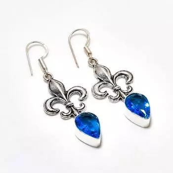 Ювелирные серьги ручной работы с лондонским голубым топазом, посеребренные 925 пробы, 1,89 дюйма